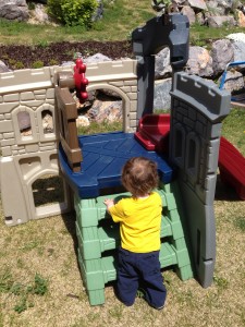 Ok it's not totally constructed. We haven't attached the climbing wall yet but B seems ok with it.