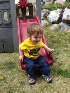The slide is a big hit. He has worked out that "mama too big" but it doesn't stop him from making me go down over and over again.